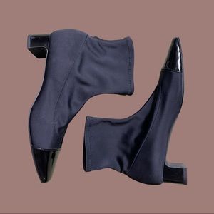 Black Elastic Zara Ankle Boots (Patent Toe)